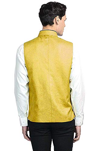 Image of Vastraa Fusion Men's Solid Nehru Jacket (VS0515A-36 Yellow S)