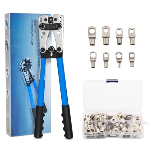 pinces à sertir + 60 cosses kit awg 10 0, 6/10/16/25/35/50 mm² teeno, pince a sertir cosse electrique pour Électricien