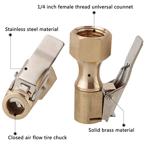 Aulufft 6Pcs 1/4 Inch Air Chuck Set FNPT Dual Head Air Chuck,Open Flow Chuck, Closed Ball Air Chuck,Closed Flow Straight Tire Chuck with Clip for Inflator Pressure Gauge Compressor Accessories