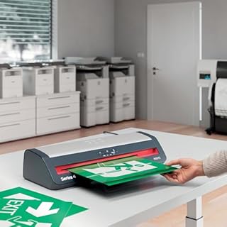 Plastificatrice A3 GBC 480HS piccoli uffici – Alta velocità, riscaldamento rapido in 1 minuto, 75-175 micron, anti-inceppamento, autospegnimento, con 5 buste di laminazione A4, Nero/Rosso, 4410072EU