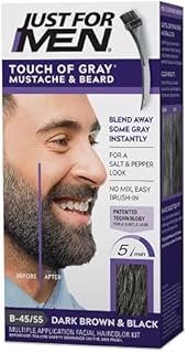 Just For Men Touch of Gray Mustache & Beard, Beard Coloring for Gray Hair with Brush Included for Easy Application, Great for a Salt and Pepper Look - Dark Brown & Black, B-45/55
