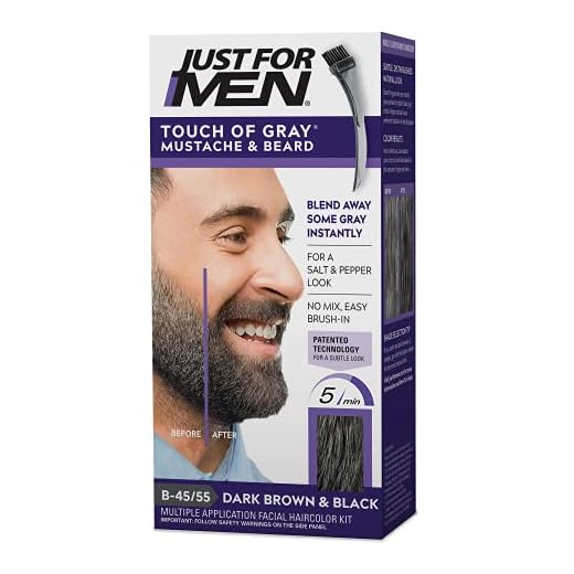 Just For Men Touch of Gray Mustache & Beard, Beard Coloring for Gray Hair with Brush Included for Easy Application, Great for a Salt and Pepper Look - Dark Brown & Black, B-45/55