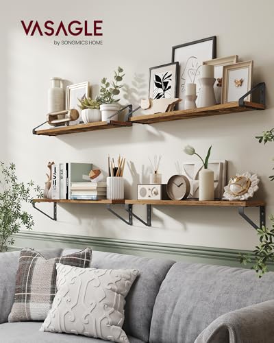 VASAGLE Mensole da Muro, Mensole da Parete, Set di 2, 2 Modalità di Montaggio, 40 cm, per Soggiorno Cucina Studio Bagno, Marrone Vintage e Nero Opaco LWS042K01 - Immagine 1