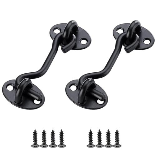 Helonge 2 Pcs Barn Door Lock 3 inch Steel Hook and Eye Latch for Door Black