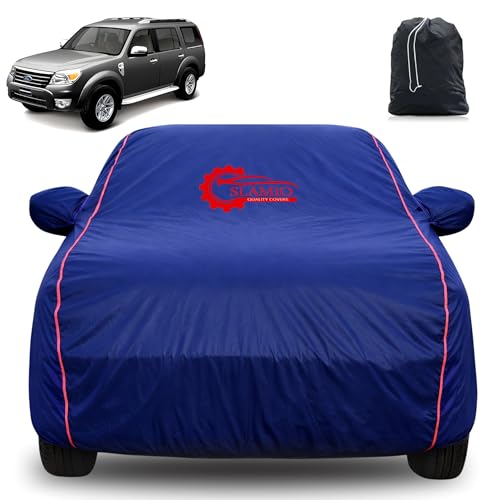 Image of 100% Waterproof Car Cover for Ford Endeavor 2011-2015 | All-Weather, Dustproof & UV Protection | Heavy-Duty 3-Layer Fabric | Custom Fit with Mirror & Antenna Pocket | Navy Blue