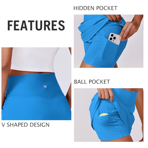Image of PINSPARK Womens Tennis Skirt High Waisted Golf Skort with 2 Pockets Stretchy Athletic Skirts for Workout Pickleball Running