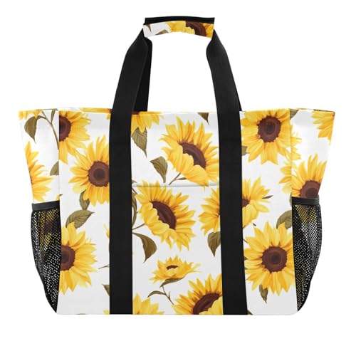 Sunflowers White Leaf Foldable Travel Duffel Bag for Men Women Waterproof Weekender Overnight Carry On Tote Bag with Comfortable Handle Luggage Bag for Airplane Business Trips Sport Hospital2