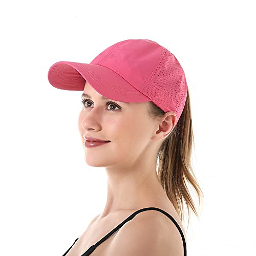 Womens Ponytail Hat Baseball Cap, Adjustable Criss Cross Baseball Cap High Bun Unisex Quick Drying Trucker Hats (Zrose Red, One Size) #TOP4