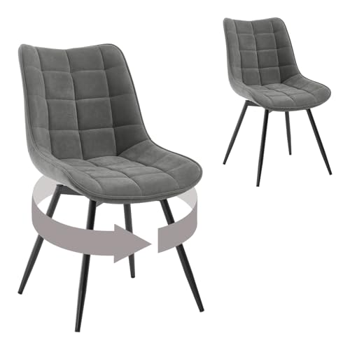 WOLTU Esszimmerstühle drehbar 2er Set Küchenstuhl Polsterstuhl Wohnzimmerstuhl Sessel mit Rückenlehne, Sitzfläche aus Samt, Metallbeine, Dunkelgrau EZS86dgr-2