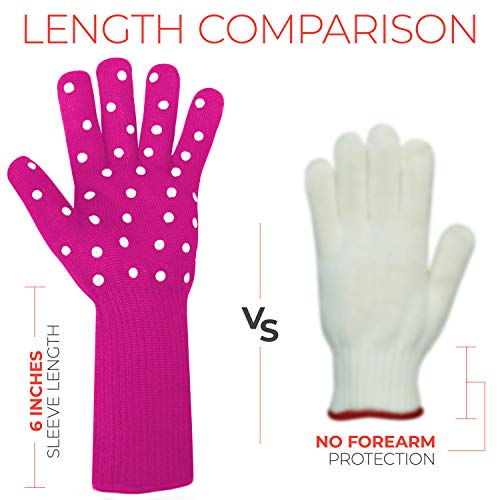 Oven Gloves With Fingers By Beets & Berry, Cooking Gloves Heat Resistant Up To 650°F, For Small Hands, Baking Gloves Extra Long, Bbq Glove, Oven Glove, Kitchen Gloves For Oven, Grill Gloves, Pink #TOP2
