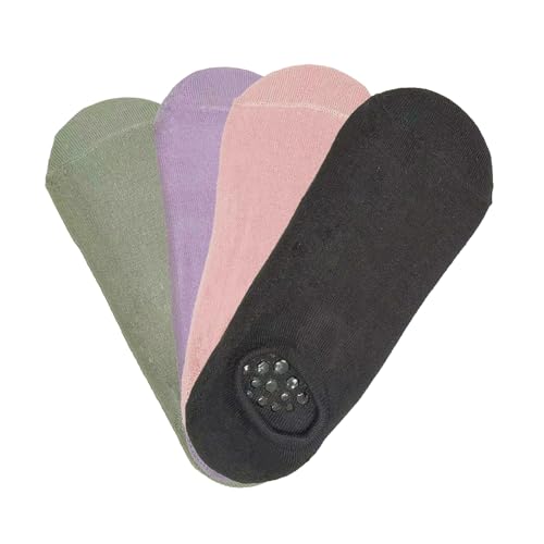 Pevlkawr Calcetines de Yoga Antideslizantes 4 Pares, Calcetines Pilates Mujer con Suela de Grip, para Danza, Ballet, Fitness y Gimnasia en Casa o Estudio, Talla Única 36-39, Algodón