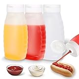 Condiment Squeeze Bottles for Ketchup Hot Sauce Liquids Oil with Caps for Condensed Milk and Mustard Salad Dressing Dispenser Clear Plastic Bottles Dressing Container HD PE BPA-free (14oz*3Pcs)