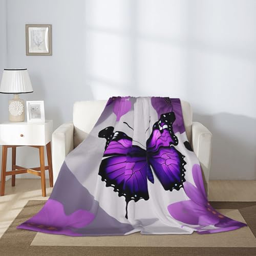 Grande couverture douce papillon violette chaude plaid lit canape - 7