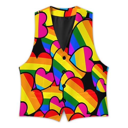 LGBT Pansexual Double Love Hearts Trendy Vest Suit for Men V Neck Formal Dress Waistcoat Vests Business Slim Fit2