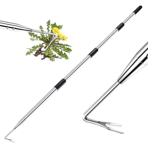 PIMEKOY Extractor de malas hierbas con mango largo, herramienta de eliminación de diente de león, extractor de malezas, removedor de malezas manual para jardín