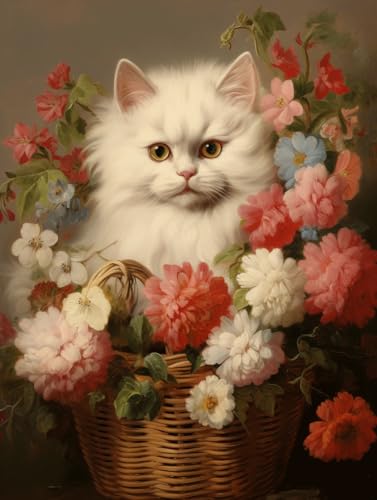 Diamond Painting 5D Cadeau Créatif Kit Broderie Diamant Chats et Fleurs MIRONS 40x50cm
