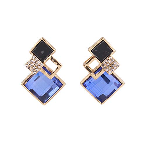 Grace Jun Luxury Fashion Big Crystal Square Clip On Earrings And Drop Pierced Earrings For Women (594 Blue Clip On) #TOP21