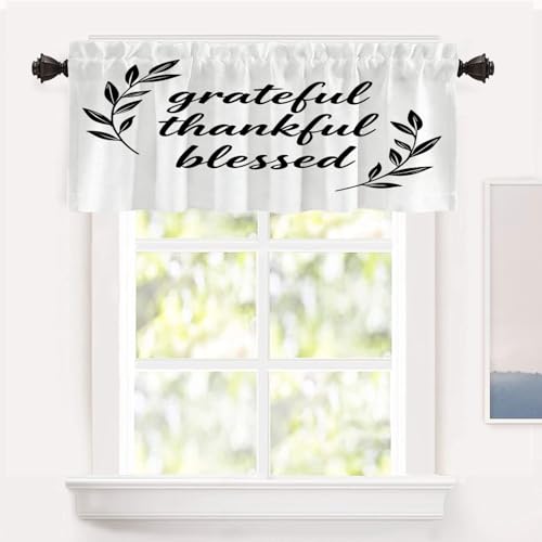 Shrahala Black Christian Message Kitchen Valances, White Christian Quote Half Window Curtain Window Treatment Multilayer Polyester Blackout for Living Room Bathroom 52 x 18 in — image 1