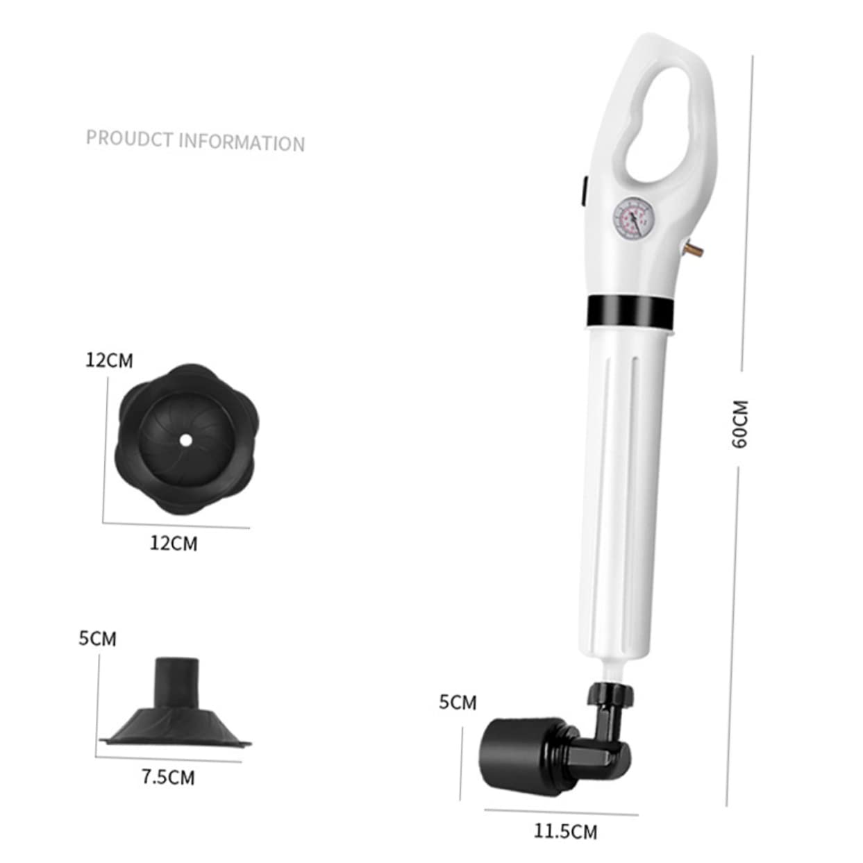 Desatascador de Desagüe Blanco Mango Ergonómico de Plástico para Eliminar Obstrucción de Inodoro y Limpiar Tuberías en Hogares y Baños