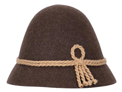 Steigenhöfer Original Herren Trachtenhut Wanderhut Filzhut Stopselhut - Heinrich - 100% Schurwolle - Schmale Krempe & Kordel - Zum Förstern & Wandern oder zum Oktoberfest - Braun - 60