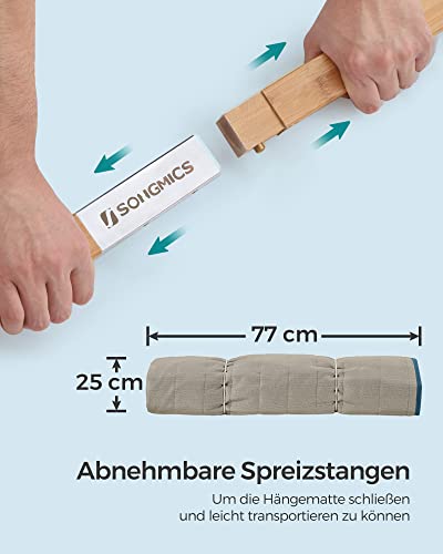 SONGMICS Hängematte für 2 Personen, gepolstert, Outdoor Hängematte mit trennbaren Bambusstangen, Camping-Hängematte mit Kissen, 200 x 140 cm, max. 225 kg belastbar, blau-beige GDC34QW