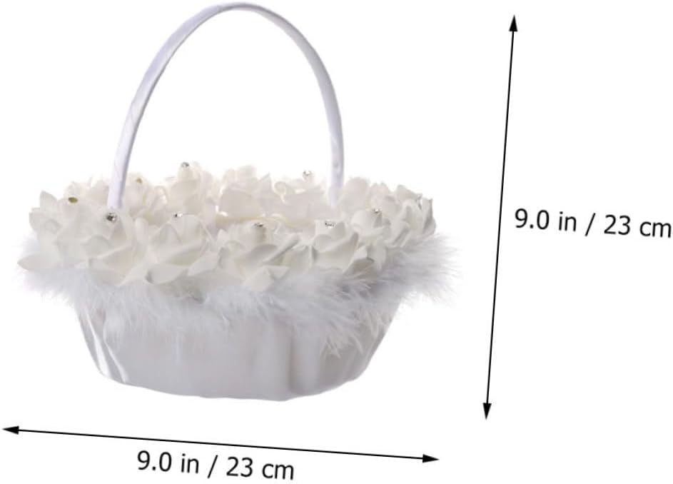 Toyvian Wedding Flower Basket White Handheld Bride Basket Floral Container for Ceremony Supplies