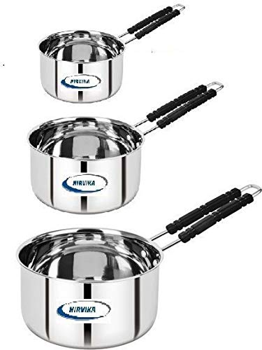 Stainless Steel Gas Stove and Induction Compatible Heat Proof Saucepan With Handle for Kitchen (1 L, 1.5 L, 2 L ) – Set of 3 pcs Combo