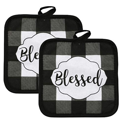 Buffalo Check Blessed Kitchen Towel Set With Pot Holders Oven Mitt And Set Of 6 Refrigerator Magnets - Black And White Plaid - Modern Farmhouse Decor Gift Set (Towels & Potholder Set) #TOP3