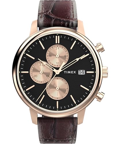 Timex Trend Reloj para Hombre, Correa de Cuero Negro, liberación rápida, Esfera Negra, Caja roja, 45 mm, TW2Y28900