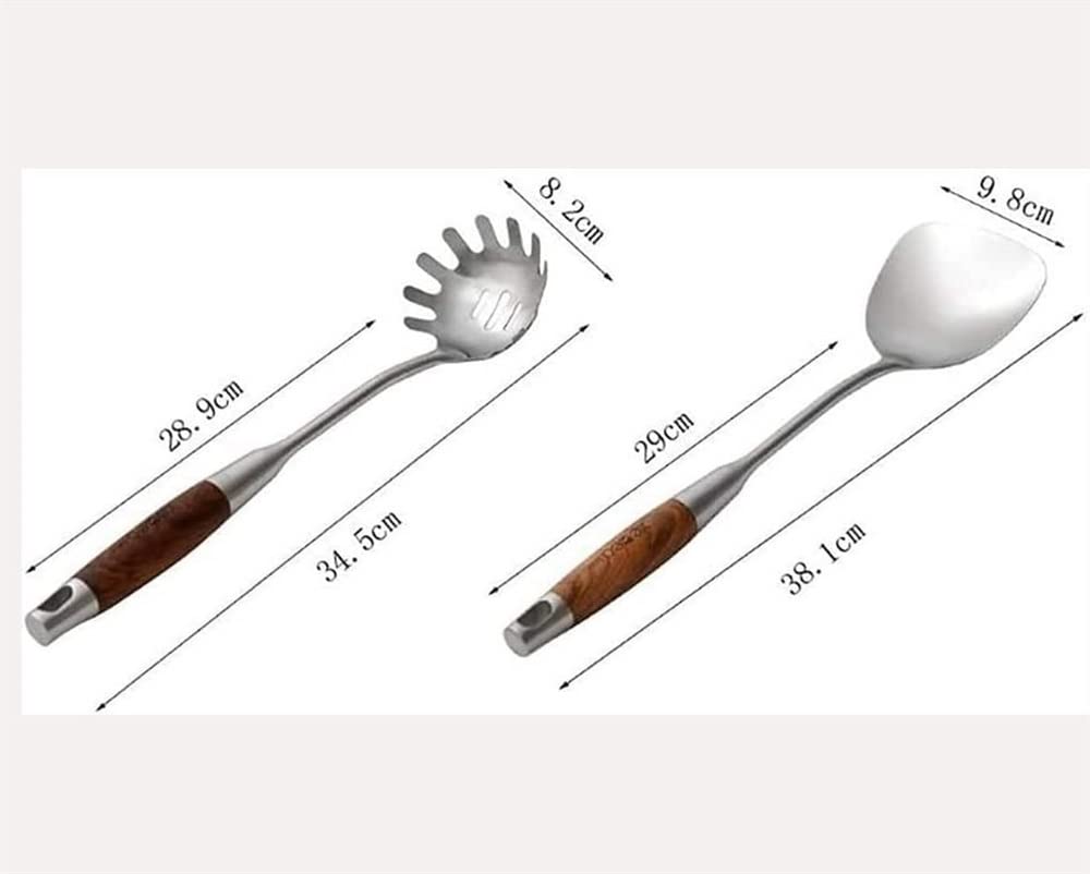 Set di Utensili da Cucina in Acciaio Inox 304 con Supporto, 6 Pezzi di Utensili da Cucina con Manico in Legno, Set di Utensili da Cucina antiaderenti, Utensili da cu