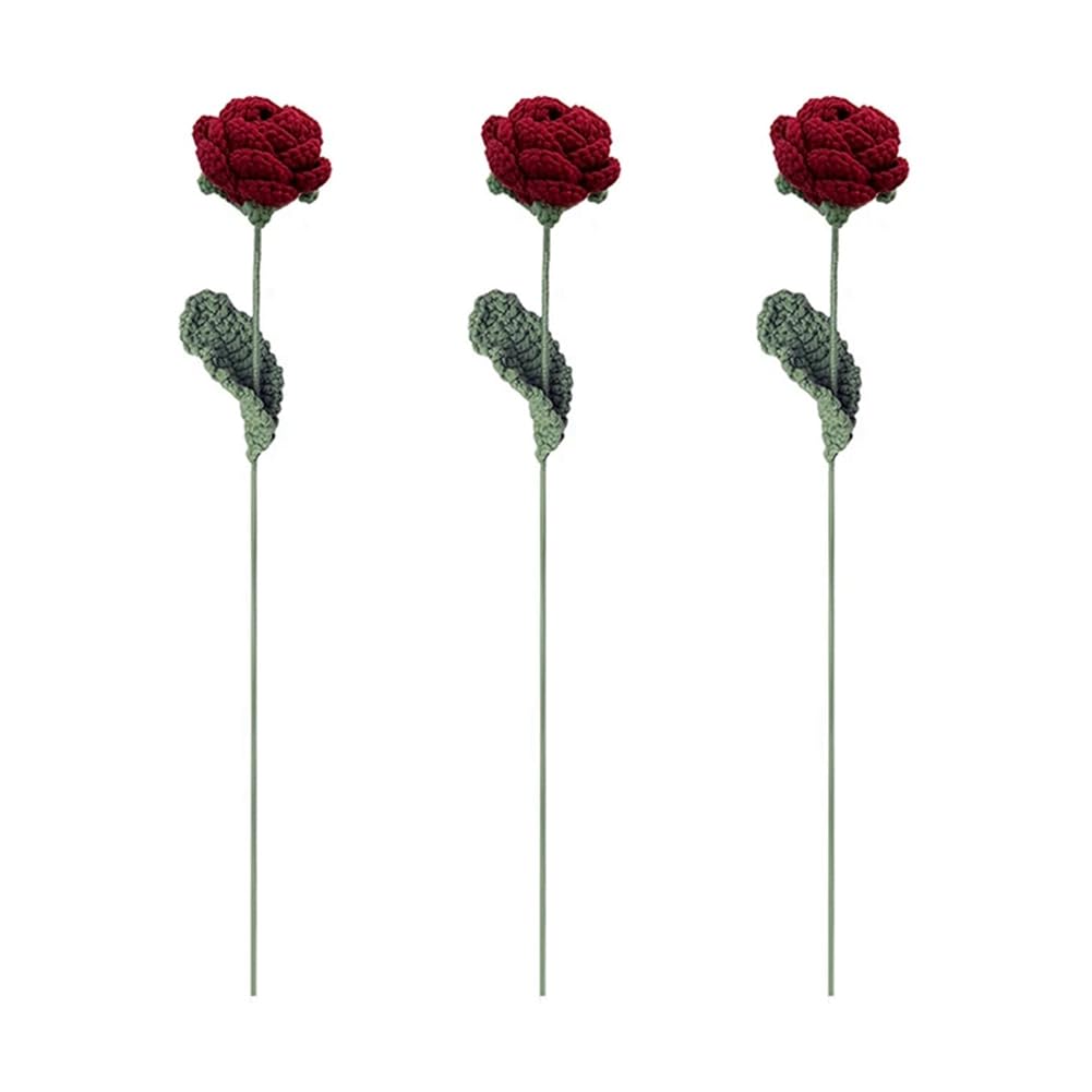 CTRLZS Crochet Flowers Bouquet Handmade Knitted Red Rose Flower Artificial-Fake Flower Wedding Party Home Decoration Easy to Use