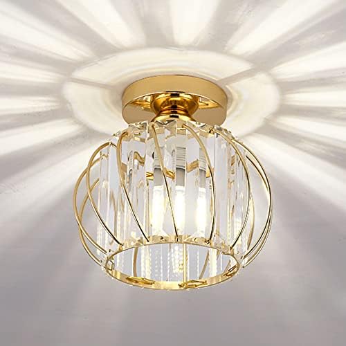 Gold Modern Crystal Chandelier, Metal Mini Semi Flush Mount Ceiling Light Fitting,LED Ceiling Light for Bedroom Living Room Hallway Kitchen Dining Room Bathroom Laundry