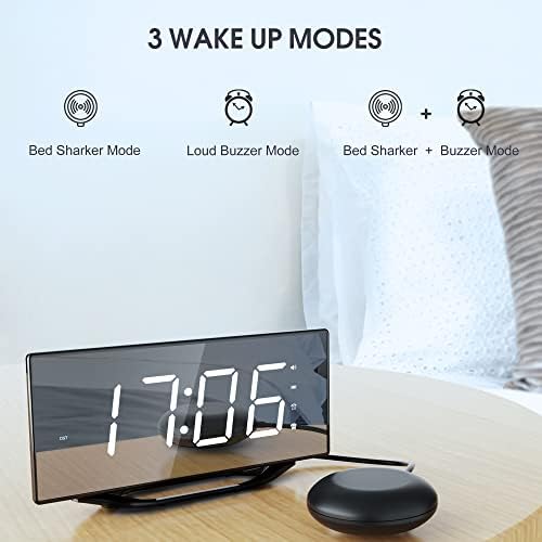Mesqool Digital Vibrating Alarm Clock for Kids/Heavy Sleepers, Loud Alarm Clock with Bed Shaker, 8.7" LED Display Alarm Clock Bedside, Battery Backup, 7 Levels Volume & Brightness, Snooze, 12/24H DST