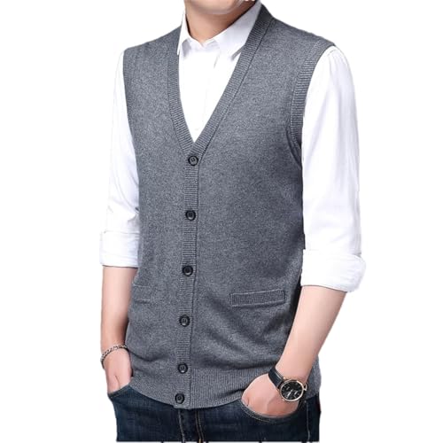 Men Winter Wool Blended Vest Sweater Sleeveless Button Knitted V-Neck Cardigan Solid Color Warm Vest