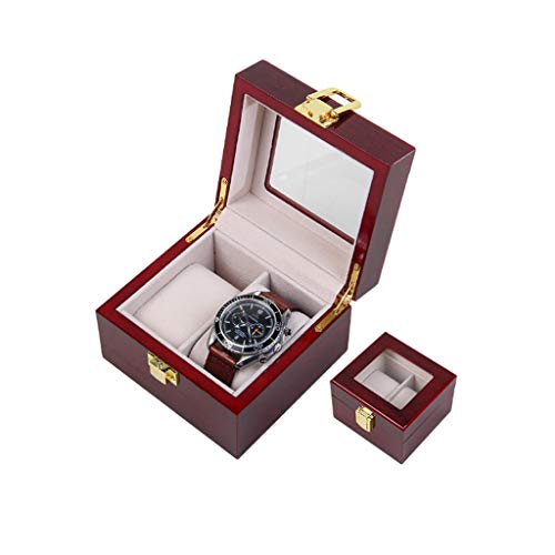 Preisvergleich Produktbild 2-Slot Uhrenbox, Uhrengehäuse mit Glasdeckel, Schmuckvitrine mit abnehmbarem Uhrenkissen, Premium-Uhrendisplay