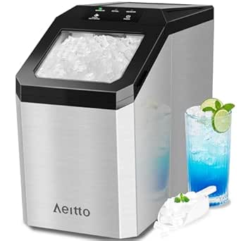 Aeitto Nugget Ice Maker Countertop, 55lbs/Day, Large Capacity Chewable Ice Machine, Rapid Ice Release in 5 Minutes, Self-Cleaning, Stainless Steel Housing