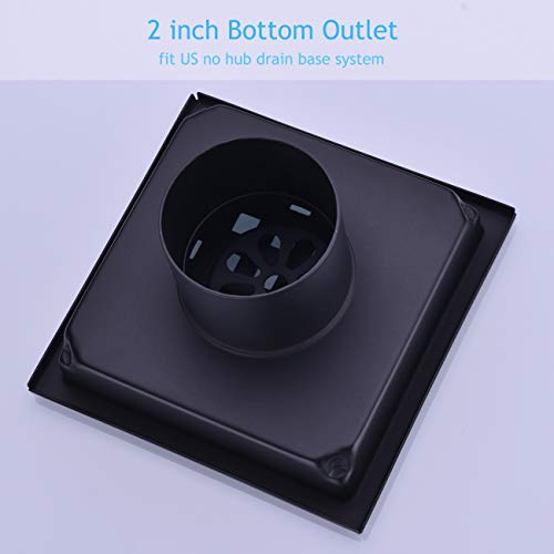 Square Shower Drain 4 Inch, Nicmondo Point Center Floor Waste Drain With Removable Grate Cover, Stainless Steel 11Cm X 11Cm, Matte Black #TOP4