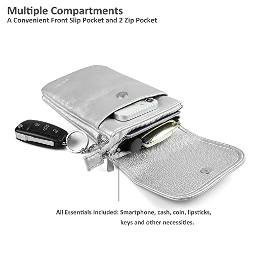 Image of befen Genuine Leather Small Crossbody Bags for Women Cell Phone Bag Cross Body Purses,Silver Zipper