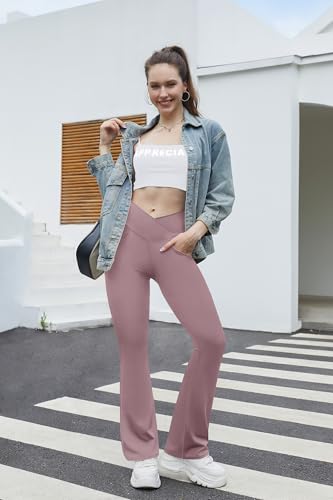 Image of Flare Leggings for Women with Pockets 2pack High Waisted Crossover Flare Leggings Bootcut Yoga Pants