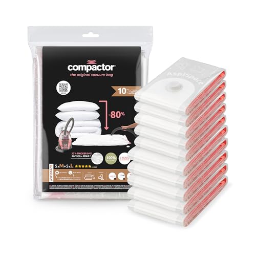 Compactor - Lot de 10 sacs de rangement sous vide – 5 tailles M 90 x 55 cm + 5 tailles L 100 x 80cm - Rangement sous vide pour vêtements, couettes et...