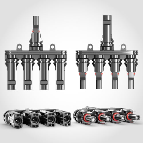 deleyCON PV4 Solar 4-Fach Y Stecker Paar 1000V Männlich/Weiblich T-Typ IP67 Wasserdicht (Solar Photovoltaik Steckverbinder) Verteiler, Splitter, PV Kupplung, Solarstecker, Solarpanel