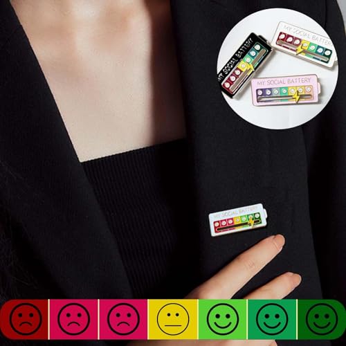 FLEXNOVA 3 Stück Social Battery Pin, Soziale Batterie Pins Anstecker Pin 7 Tage Interaktive Stimmungsbarometer Lustige Brosche Sozialer Batterie-Pin für Rucksäcke Jacken Hüte (Weiß Schwarz Rosa)