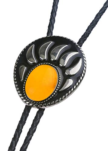 Moranse Bolo Tie With Bear Catch And Gem Stone Celtic Parterre Style Genuine And Cowhide Rope(Yellow) #TOP2
