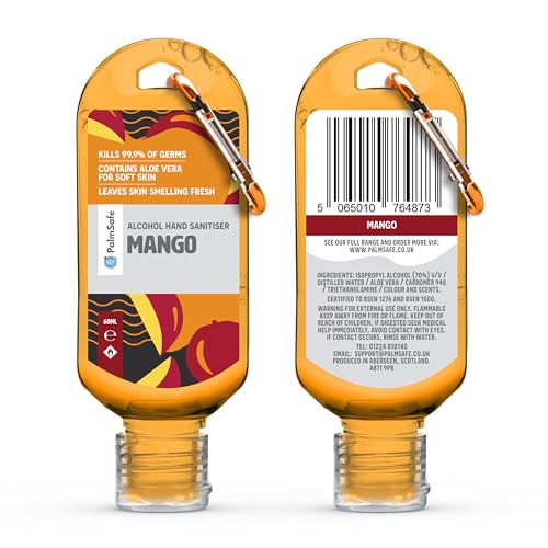 Palm Safe Mango 60ml Anti Bacterial Premium Hand Sanitiser Travel Size Refillable Clip Bottle Quick Drying Non Sticky Extra Moisturising Kills 99.9% of Viruses and Bacteria - Image 7