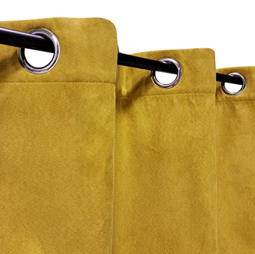Atout Ciel Rideau suédine Thermique doublé Polaire 140x240cm prêt a Poser, Jaune Moutarde