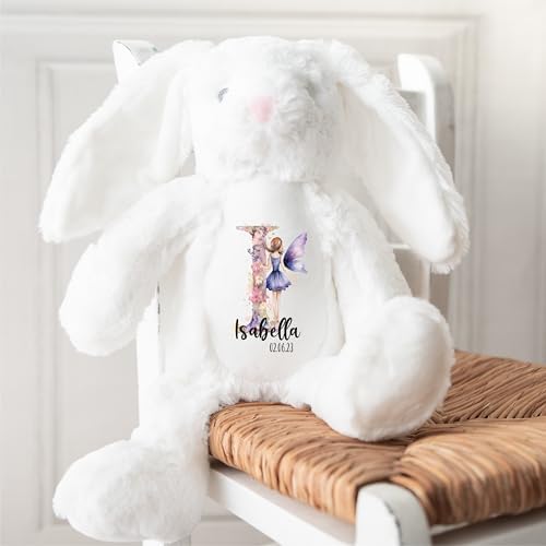 Crafted Memories - Personalised Bunny Rabbit Teddy | Velveteen Rabbit Soft Toy | Customisable Name for Newborns | Keepsake for Boys & Girls | Baby Shower Item | Water Colour Initial |, 20-23cm - View 5