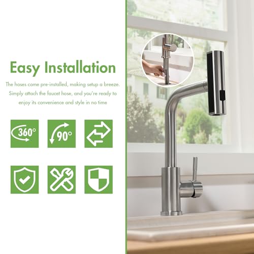 CENOSA Waterfall Kitchen Faucet with Pull Down Sprayer, Brushed Nickel by Cenosa - Used condition - Image 6