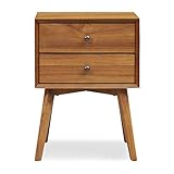 POLY & BARK Dorsey Nightstand - Mid-Century Modern Nightstand – Solid Wood Bedside Table with 2 Drawers, Acorn Walnut Finish, 23.5" Tall - Image 4