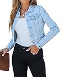 luvamia Womens Fashion Long Sleeve Button Down Stretchy Denim Jean Jacket Cropped Jacket Women Blue Jacket Women Summer Clothes For Women Cool Blue Size Medium Fits Size 8 / Size 10