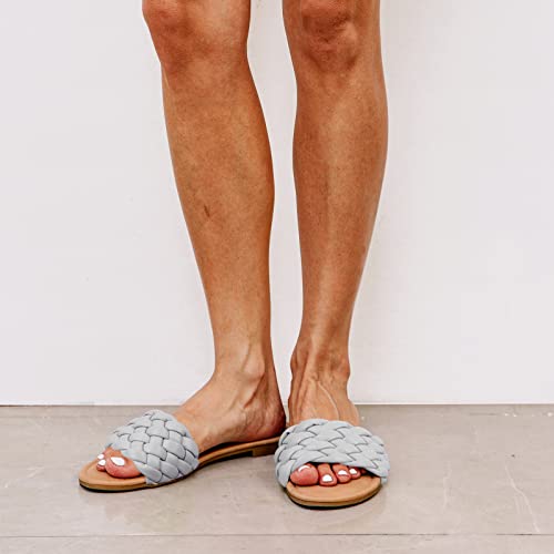 Fitvalen Braided Sandals For Women Round Open Toe Flat Sandals For Summer Dressy Memory Foam Comfort Fashion Women Slides For Daily Wear Beach Wedding Party (Grey, Numeric_7) #TOP4